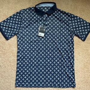 Navy and White Geometric Polo Shirt